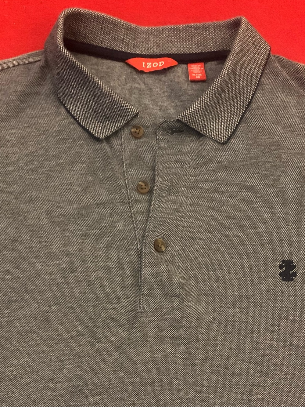 IZOD SS All Cotton 3 Button Grey Polo